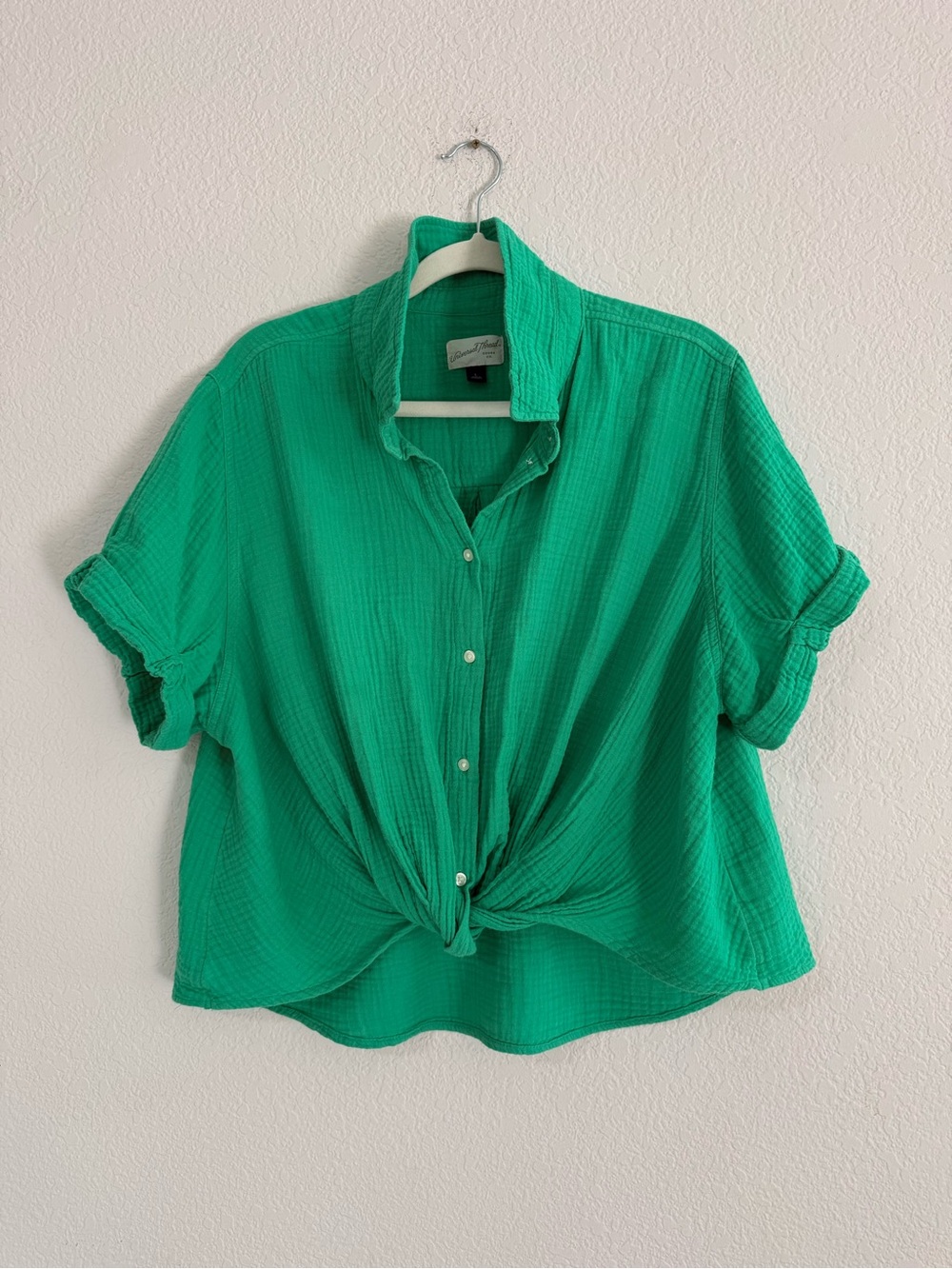 Target Jade Green Gauze Button-Front Tie Hem Top